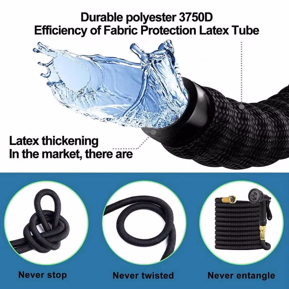 FLAVORA Heavy Duty Expandable Garden Hose Pipe, Black, 25ft – 3
