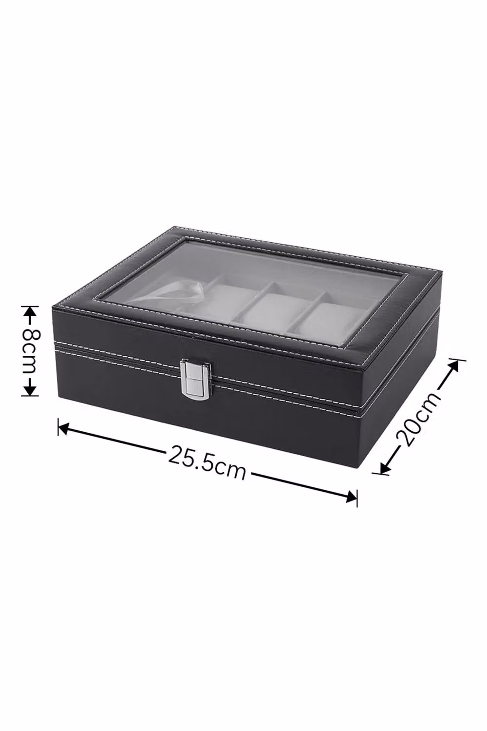 Living and Home Faux Leather Watch Storage Box with 10 Slots, Black, W: 25.5 cm, H: 8.0 cm – 2