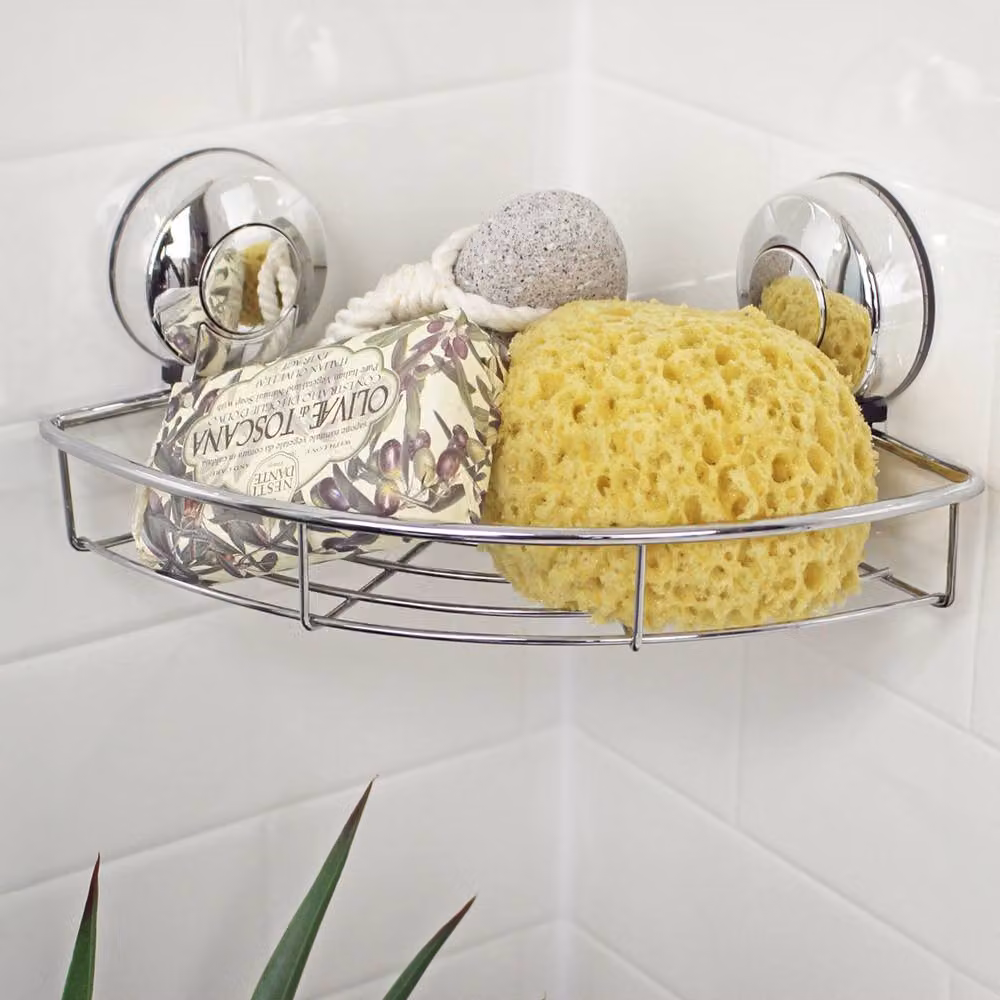 Showerdrape Suctionloc Wall Mounted Corner Basket in Silver Stainless Steel – 2
