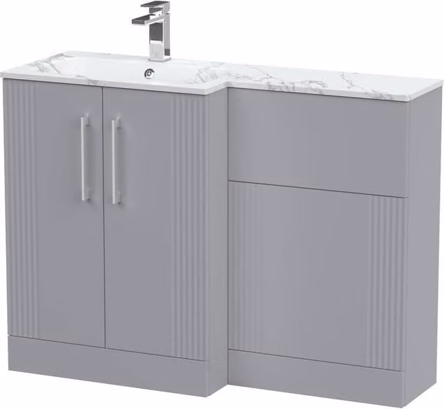Balterley Belvide Grey 2 Door Freestanding WC Vanity Unit with Carrera Stone Basin and LED Lighting, Width: 110 cm – 1