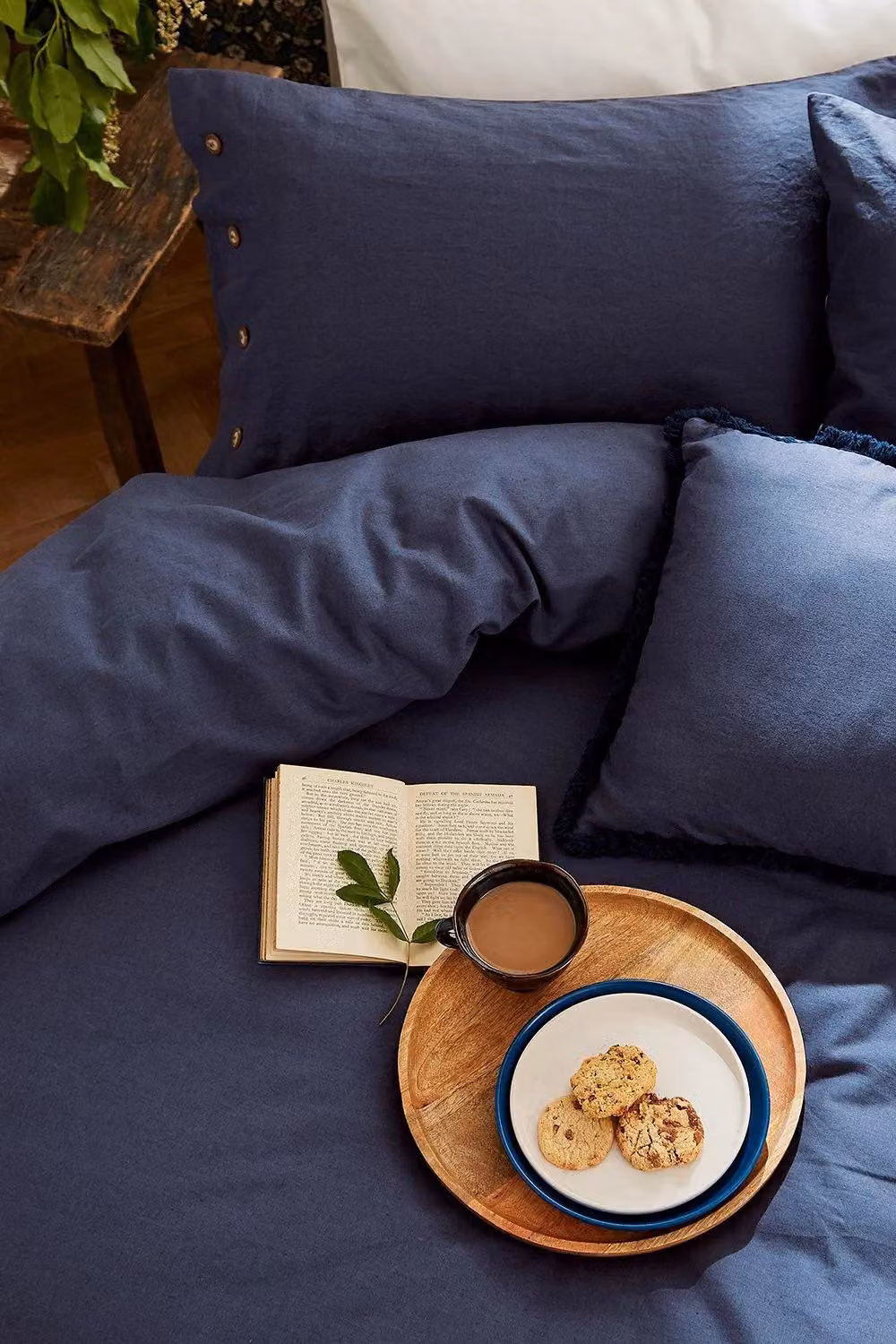 Morris & Co Plain Blue Linen and Cotton Duvet Cover – 3