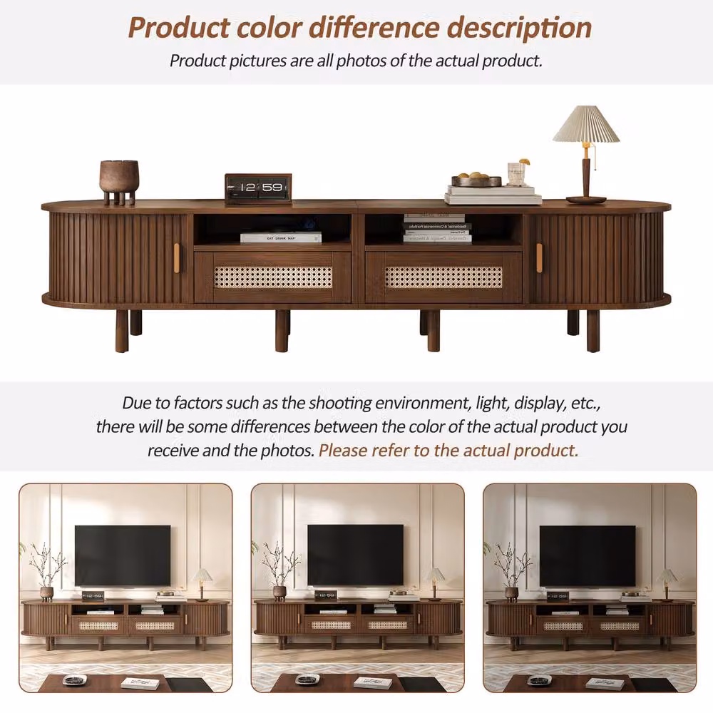 BTM Minimalist Rattan TV Cabinet in Dark Brown with Sliding Doors and Drawers, W/D/H: 170 x 40 x 40 cm – 4