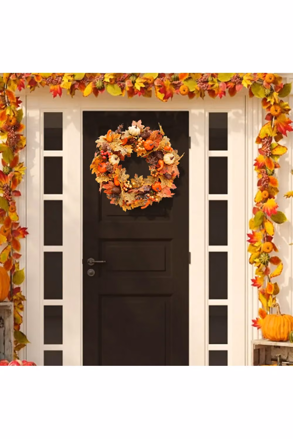 Living and Home Orange Artificial Floral Wreath for Halloween and Autumn Decoration – 2