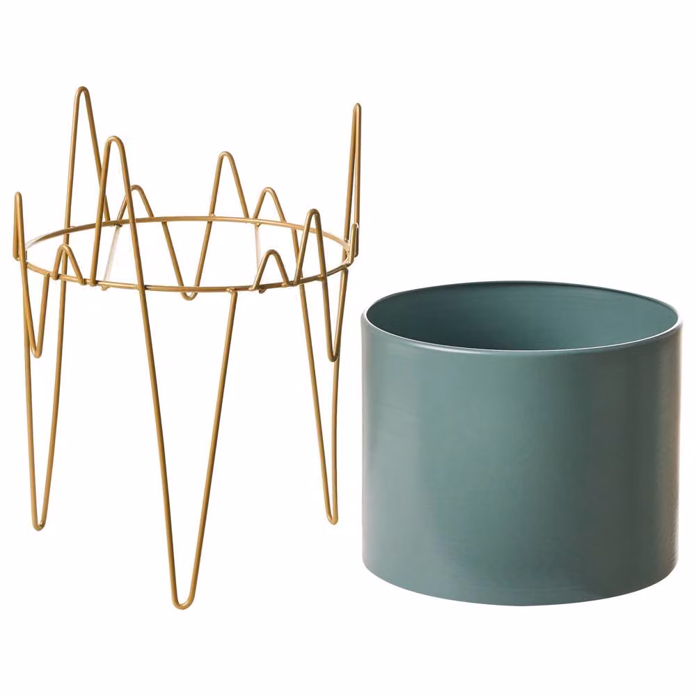 Wyld and Coco Green and Gold Metal Plant Stand, W/D/H: 28 x 28 x 50 cm – 3