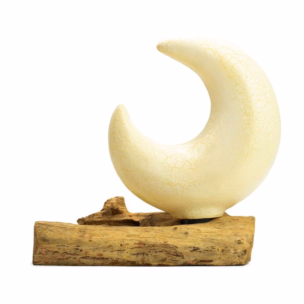 Serenityy DriftGlow Crackle Half Moon Tabletop Lamp in Grey and Off-White with LED Bulb – 2