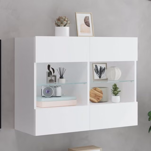 Berkfield Home Modern Wall Mounted TV Cabinet with Integrated LED Lighting and Internal Shelves, White, W: 78.5 cm, D: 30 cm, H: 60.5 cm