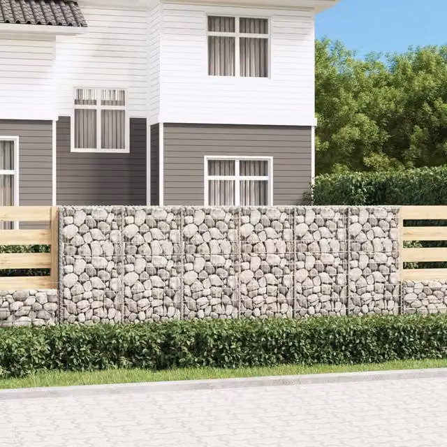 Berkfield Home Galvanised Steel Gabion Fence Wall with Covers in Silver, W: 300 cm, D: 50 cm, H: 100 cm – 1
