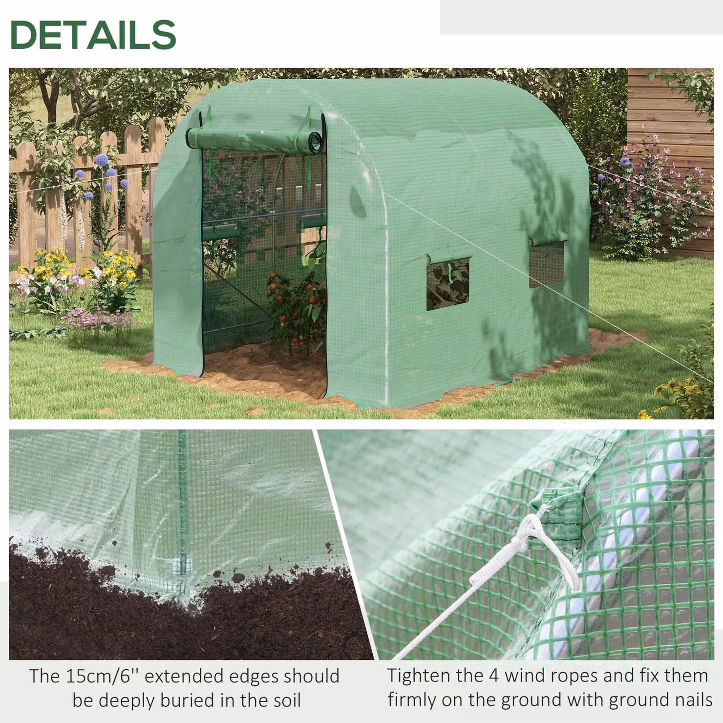OUTSUNNY Walk-In Polytunnel Greenhouse with Steel Frame, Light Green, W: 3.5 m, D: 2 m, H: 2 m – 3