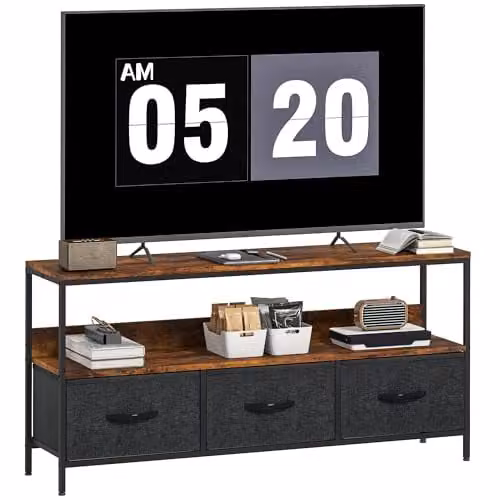 HOMCOM Industrial TV Cabinet in Brown with 3 Foldable Linen Drawers, W/D/H: 120 x 29 x 56 cm