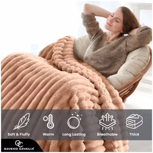 GC Gaveno Cavailia Ribbed Fluffy Fleece Blanket Throw, Mink, W/D/H: 200 x 240 cm – 2