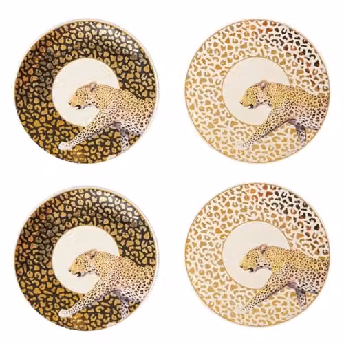Orsina Set of 4 Leopard Print Stoneware Canape Plates in Black, White and Gold – 1
