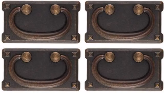 NESTLUNE Set of 4 Vintage Antique Bronze Drawer Ring Pull Handles for Cabinets, W: 52 mm – 1