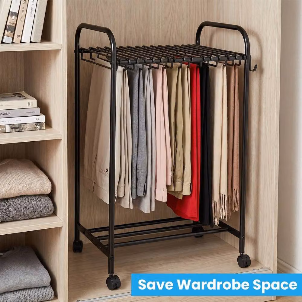 VOGREX Floor Standing Pants Trolley Trouser Hanger with 4 Wheels, Black – 5
