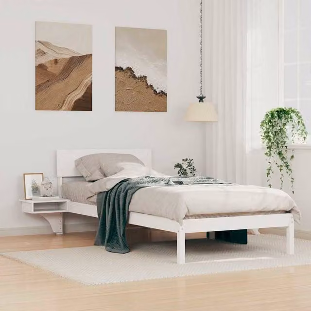 Berkfield Home White Solid Pine Wood Bed Frame with Headboard W/D/H: 80 x 200 x 30 cm – 1