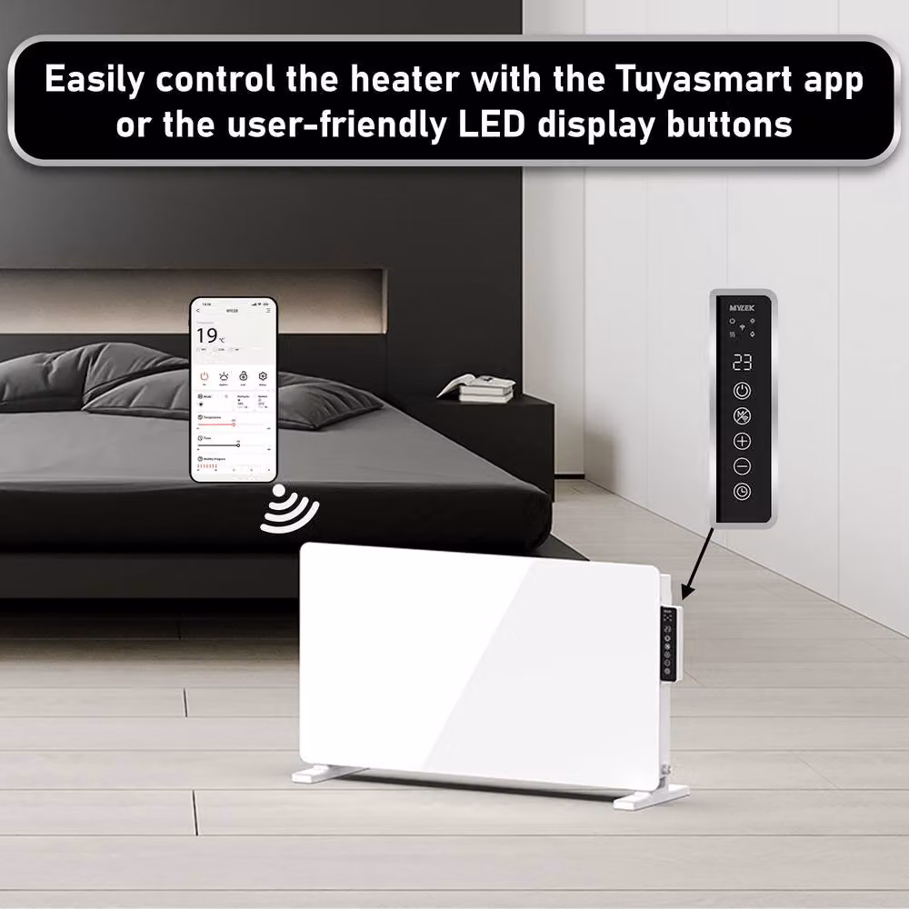MYLEK 2kW White Glass Panel Electric Radiator with WiFi and App Control – 3