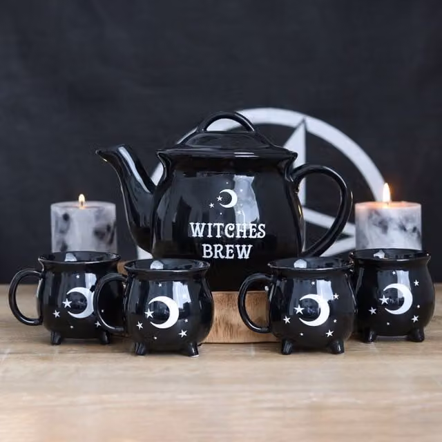 Something Different Witches Brew Ceramic Tea Set in Black
