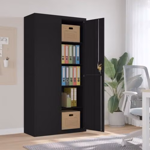 vidaXL Metal File Cabinet in Black with Adjustable Shelves and Lock, W/D/H: 90 x 40 x 180 cm – 2