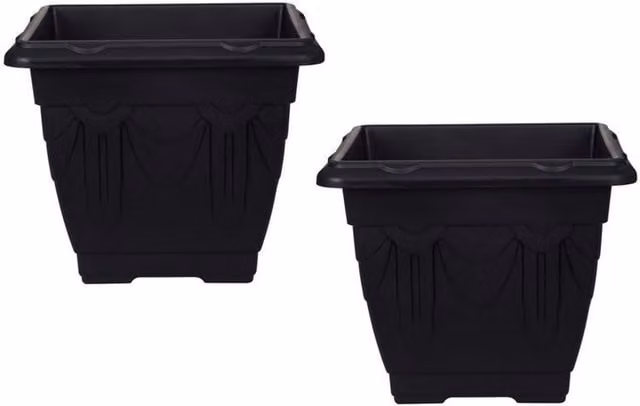 Whitefurze Venetian Square Plastic Planter Pot, Black, 22 cm