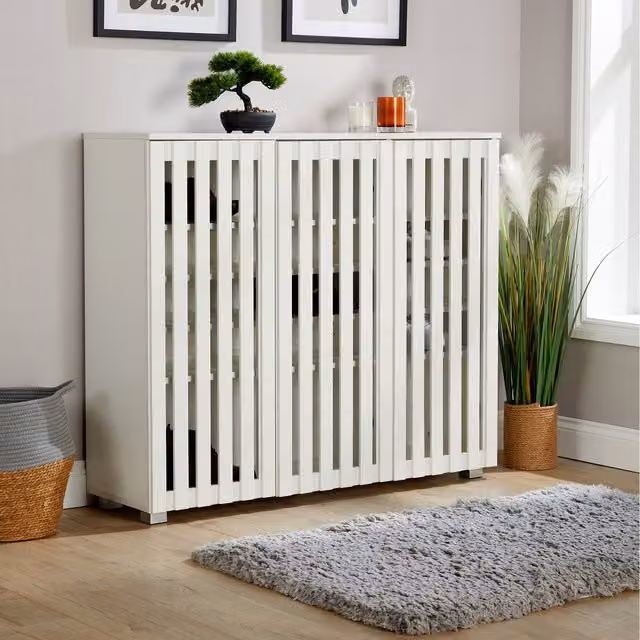Home Source Halden 3 Door Slatted Front Shoe Storage Cabinet in White