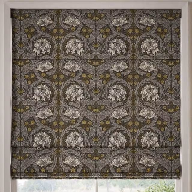 William Morris At Home African Marigold Floral Velvet Made to Measure Roman Blind in Brown, Grey and Multicolour