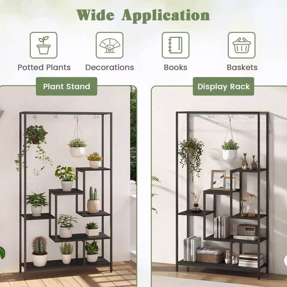 SPETLEK Matt Black Metal Corner Plant Shelf for Indoor Plants – 5