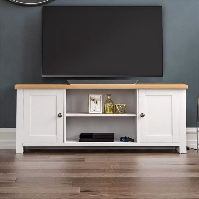 SPETLEK Scandinavian Style White Oak TV Cabinet Stand with 2 Doors – 1