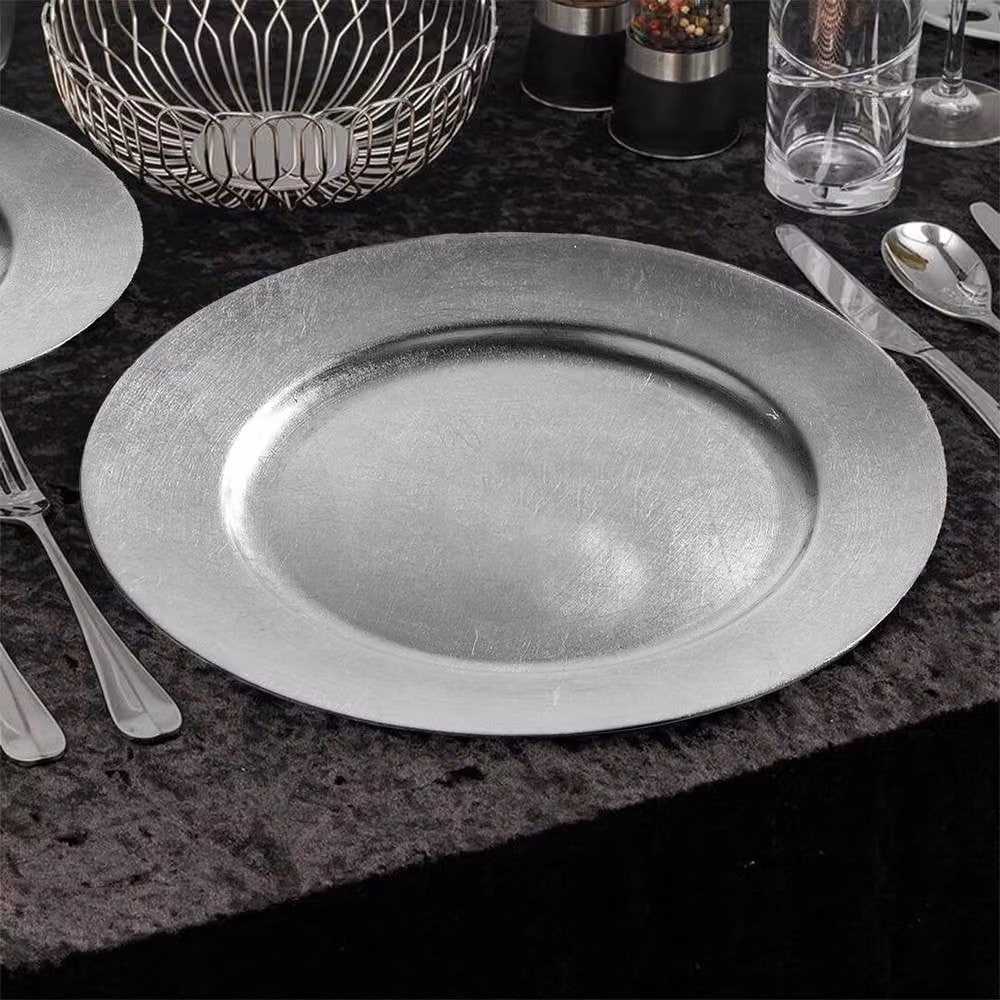 Orsina Set of Four Silver Decorative Flat Style Charger Plates, Diameter: 33 cm – 4