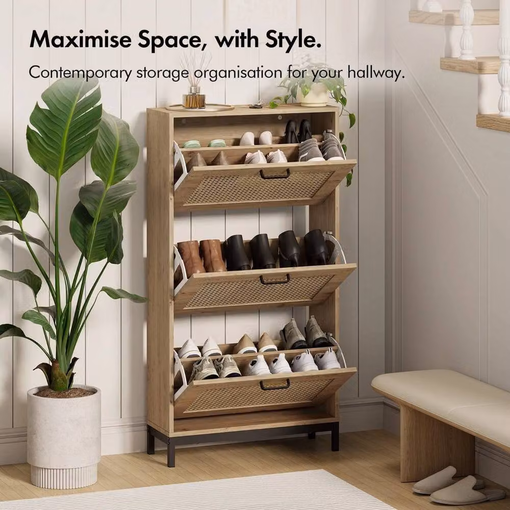 NESTLUNE Boho Rattan Shoe Storage Cabinet in Brown, W: 100 cm, D: 15 cm – 2