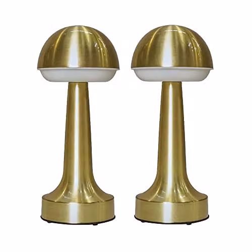 MiniSun Set of 2 Contemporary Wireless Brass Touch Table Lamps with Integrated Rechargeable LED Mood Light in Gold/Brass