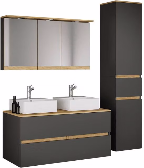 VCM Cosila-A 111 Grey Matt Bathroom Furniture Set with Vanity Unit, Mirror Cabinet and Tall Cabinet