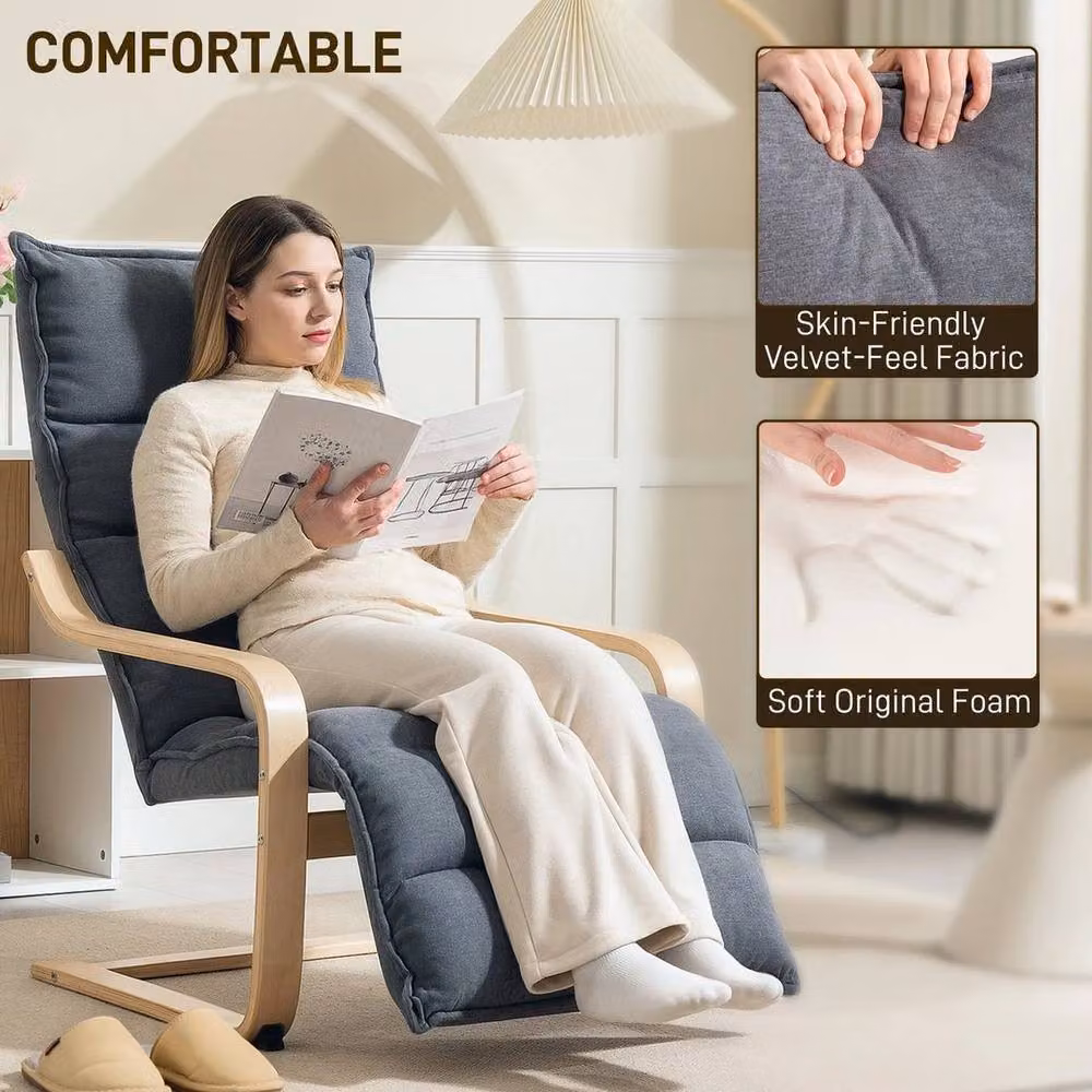 NESTLUNE Scandinavian Birch Wood Lounge Chair with Armrests in Grey Velvet Fabric – 5
