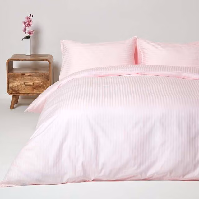 Homescapes Pink Striped Egyptian Combed Cotton Duvet Cover and Pillowcase Set, W: 180 cm, D: 200 cm