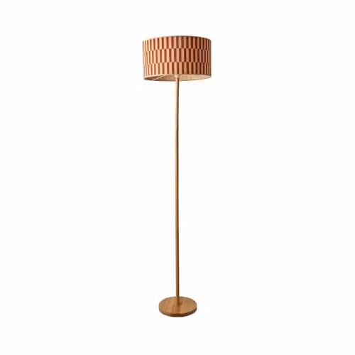 ValueLights Heather Wood Floor Lamp with Orange Checkerboard Bamboo Shade and Bulb, H 180 x W 30 x D 30 cm – 2