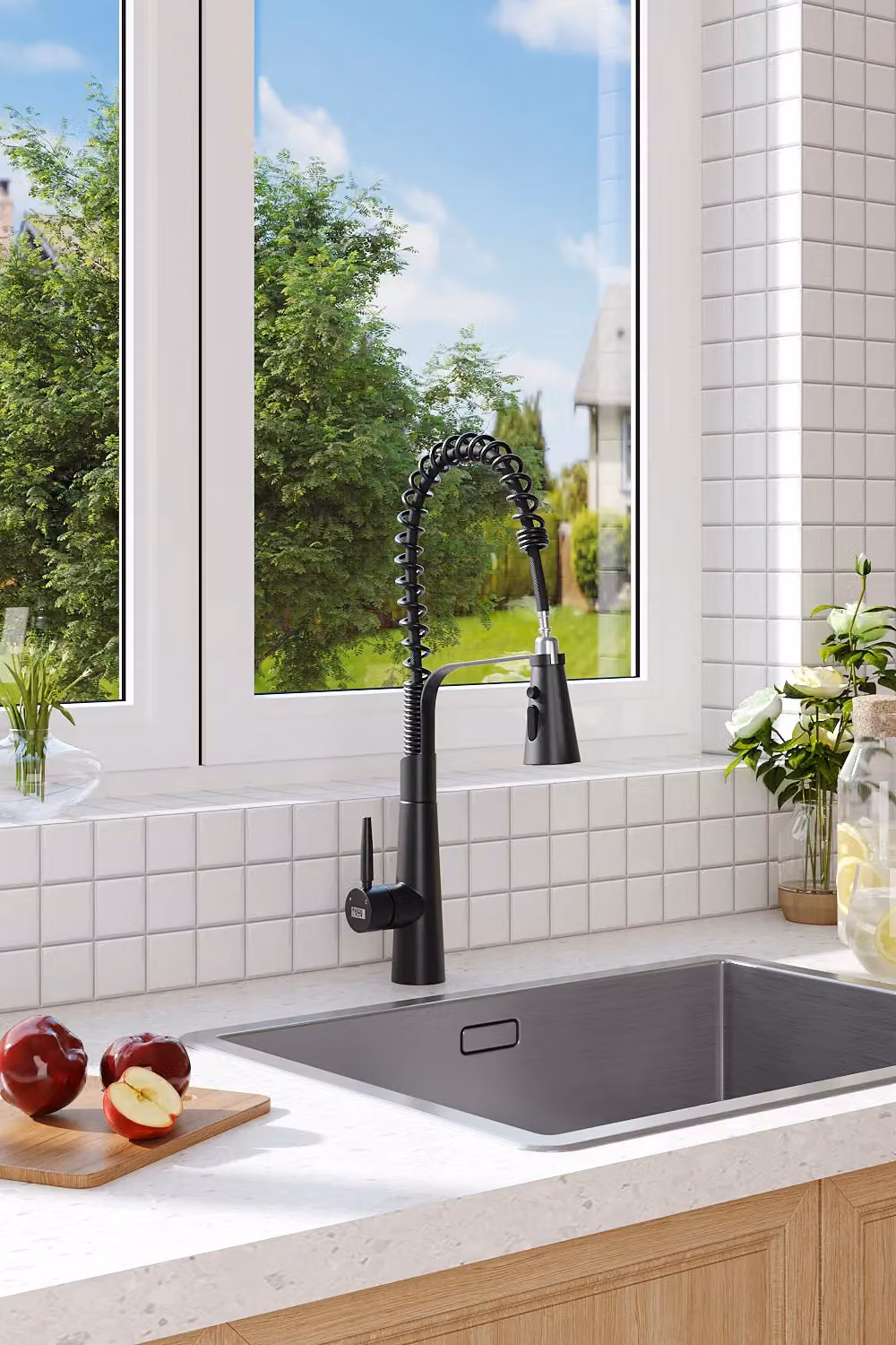 Living and Home Matt Black Pre-rinse Pull Down Kitchen Faucet with Pull-out Spout and Spray Function – 4
