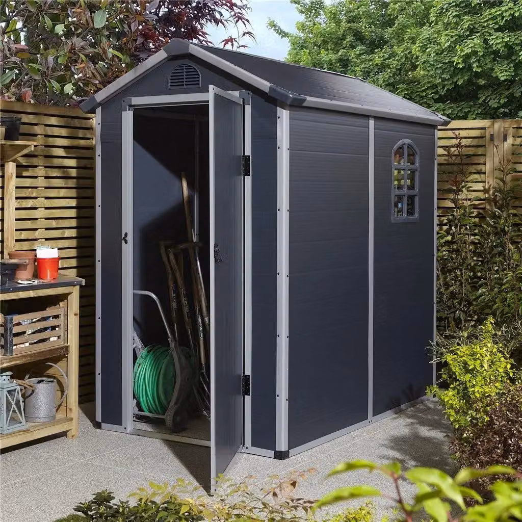 Cheshire Single Door Apex Plastic Shed in Dark Grey with Window and Roof Vent – 3
