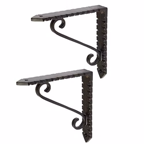 Hammer and Tongs Notched Scroll Iron Shelf Bracket, Black Matt, Pack of 2 – 1