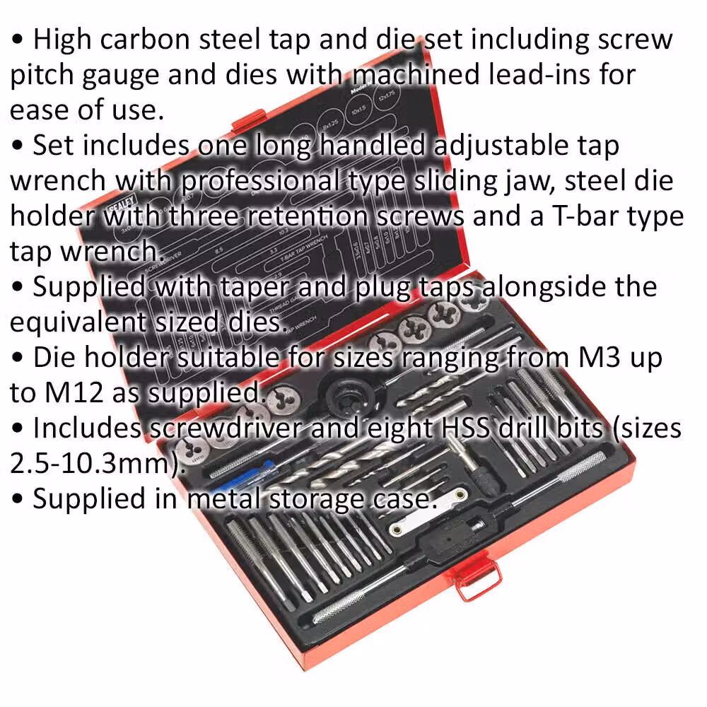 Loops 37pc Metric Tap and Split Die Set M3 to M12 Steel Threading Tool Set – 2