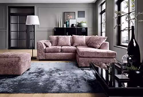 Abakus Direct Harriet Right Facing Corner Sofa in Pink Crushed Chenille Fabric – 5
