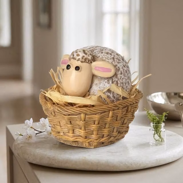 Garden Greatness Multicolour Rustic Sitting Sheep Nest Tabletop Ornament