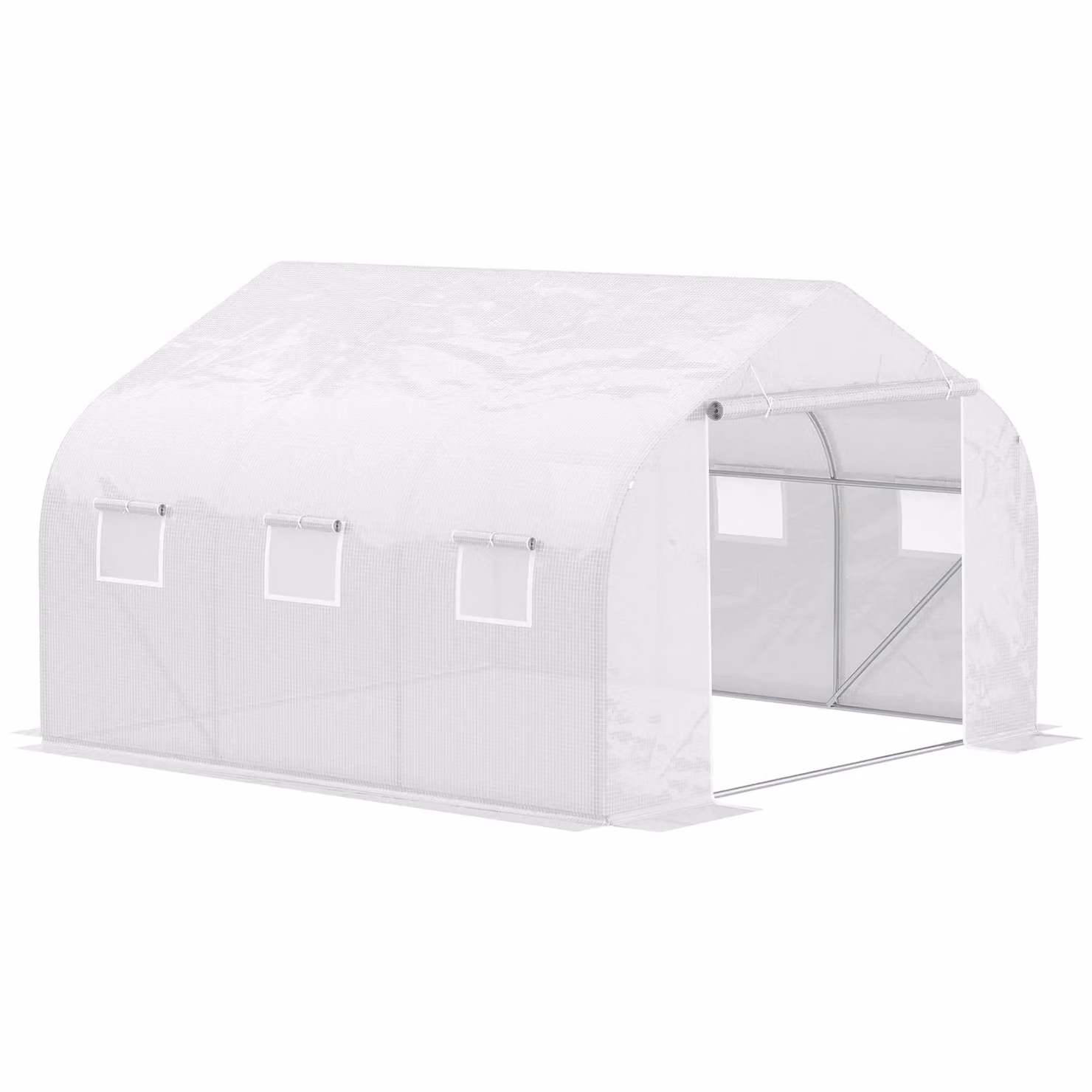 OUTSUNNY White Walk-In Polytunnel Greenhouse with Roll-Up Door Windows, W/D/H: 300 x 300 x 205 cm – 2