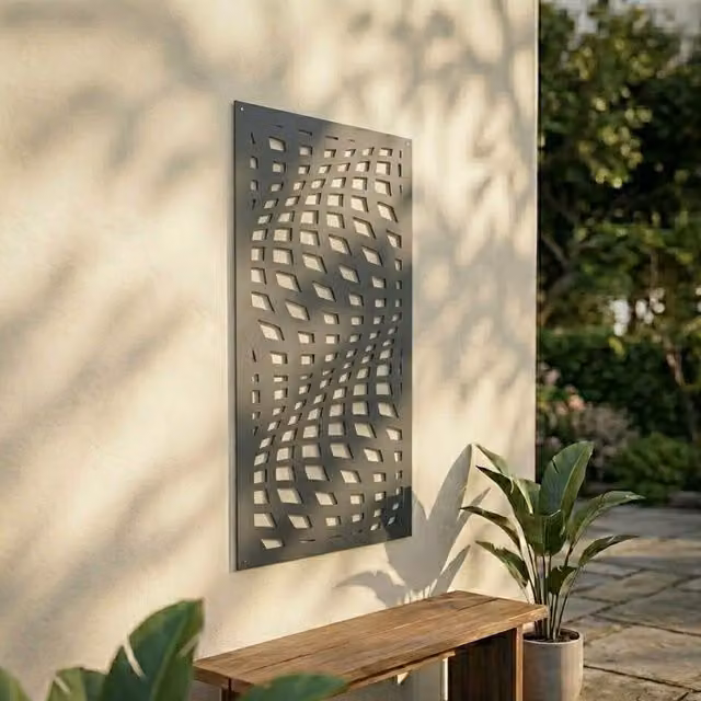 Laser Hut Wave Screen Metal Wall Art in Anthracite Grey
