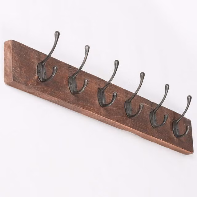 Glasstone 6 Hook Rustic Wooden Coat Hanger in Brown, W: 80.5 cm