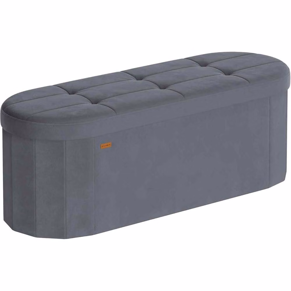 The Bazaarist Foldable Velvet Storage Bench with Hidden Storage in Dark Grey – 2