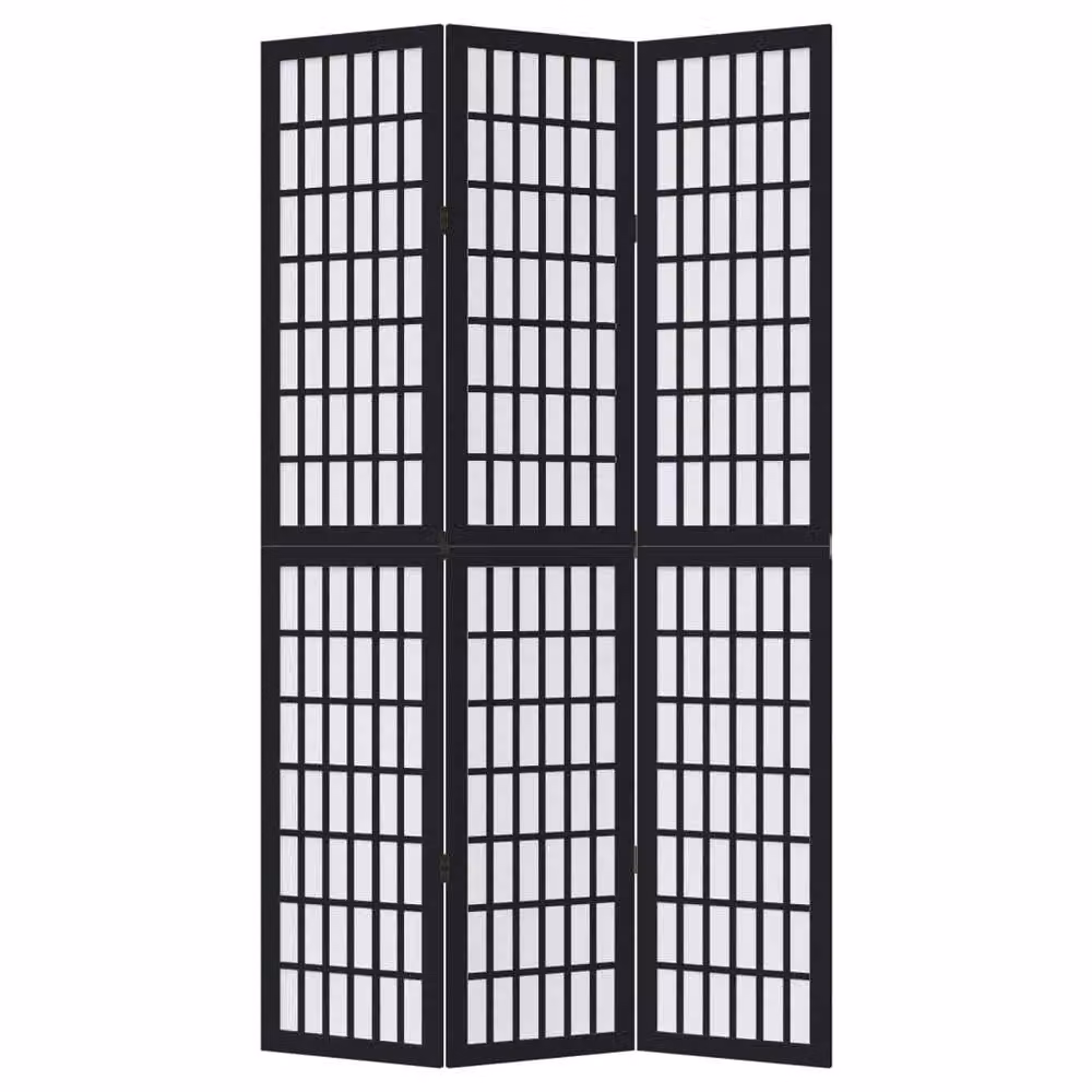 Berkfield Home 3-Panel Room Divider in Black Solid Paulownia Wood – 3