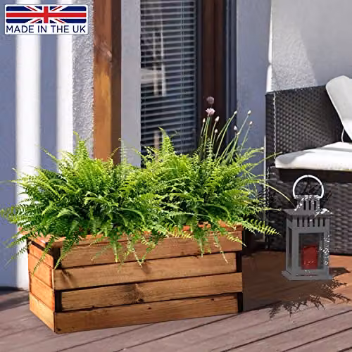 Hortico Set of 2 Brown Wooden Large Plant Pots and Garden Trough Planters, 57 cm – 6