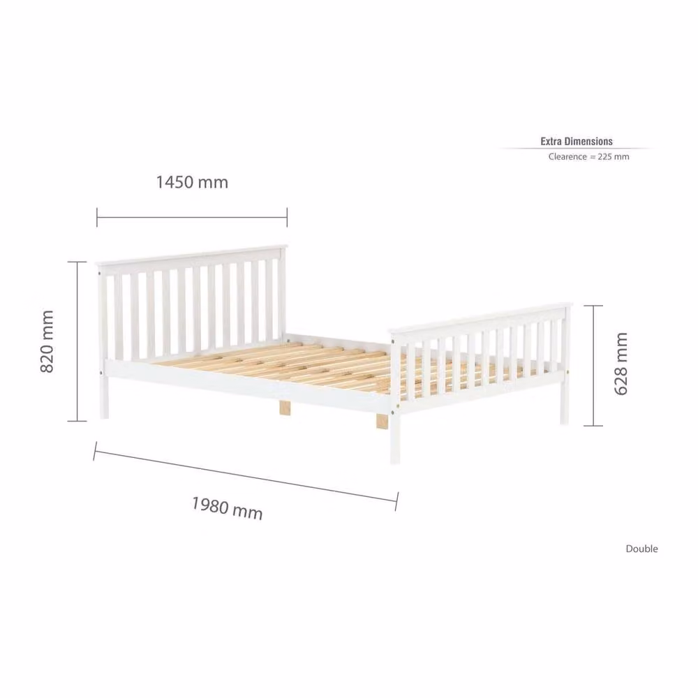 Birlea Cambridge Double Bed Frame and Sleepsoul Mattress in White Wood, W/D/H: 140 x 200 cm – 2