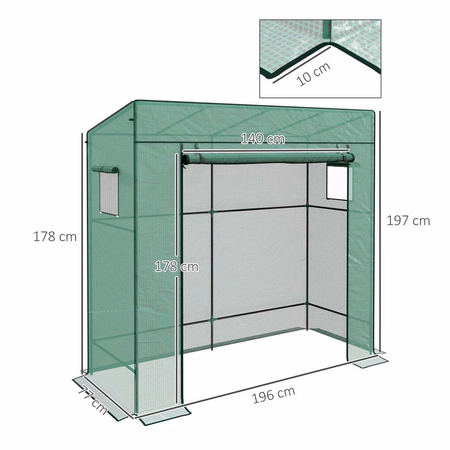 OUTSUNNY Green Garden Greenhouse with Large Roll-up Door and 2 Mesh Windows, W/D/H: 177 x 196 x 197 cm – 2