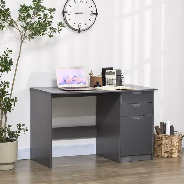 HOMCOM Modern High Gloss Computer Desk in Grey