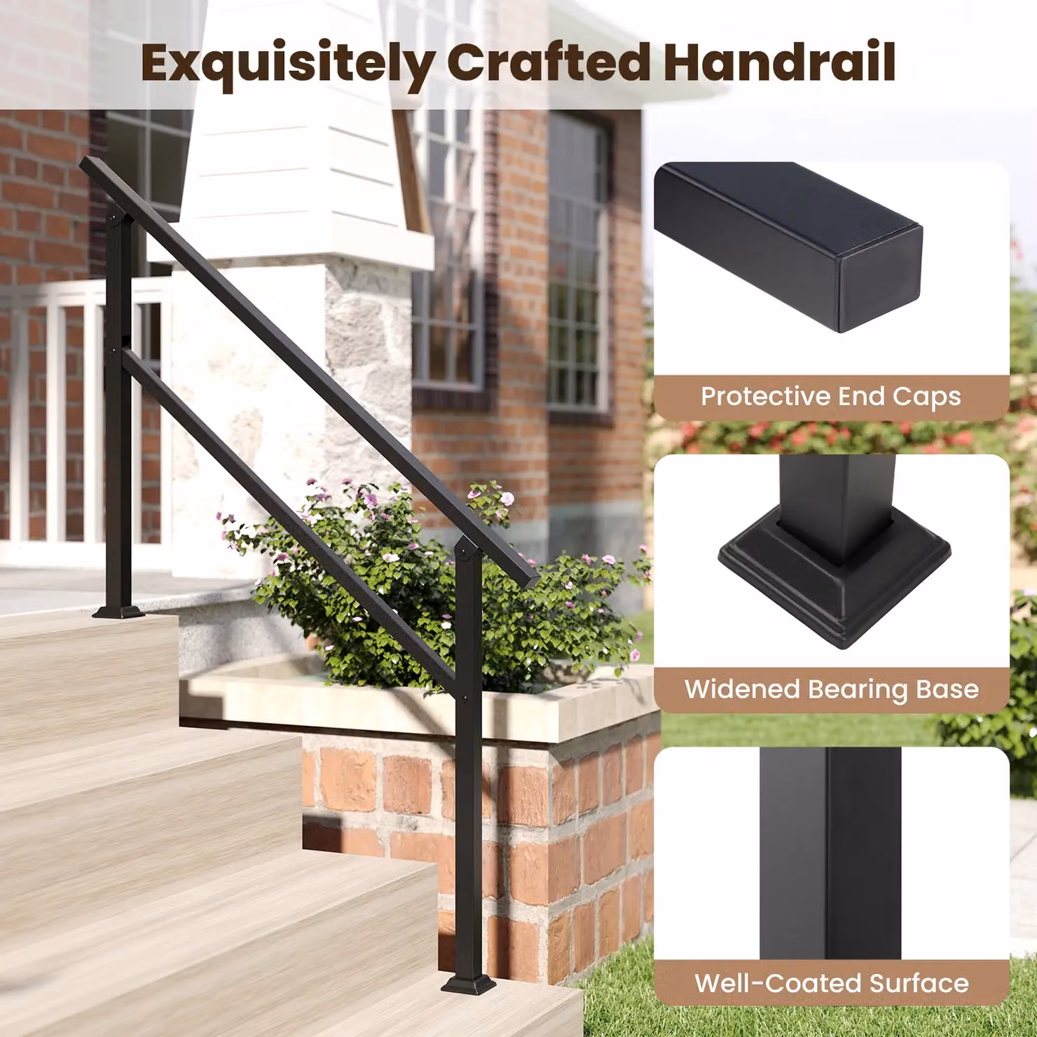 Gymax Black Steel Outdoor Metal Handrail for 1 to 4 Steps with Flexible Angle – 5