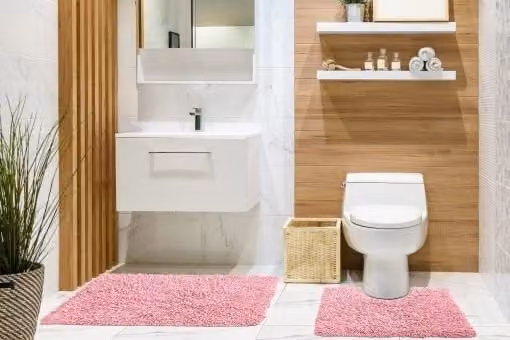 New Edge Blinds Tumble Twist Collection 2-Piece Pure Cotton Bath Mat and WC Pedestal Mat Set in Pink, W: 50 cm, H: 80 cm
